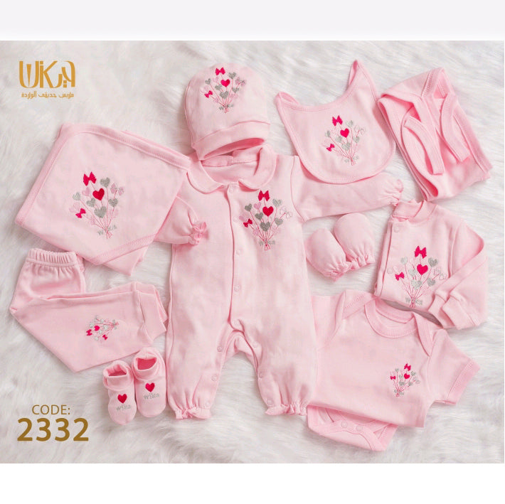 طقم السبوع والمستشفى 10 قطع قطن مع كوفرته طبقتين لحديث الولادة