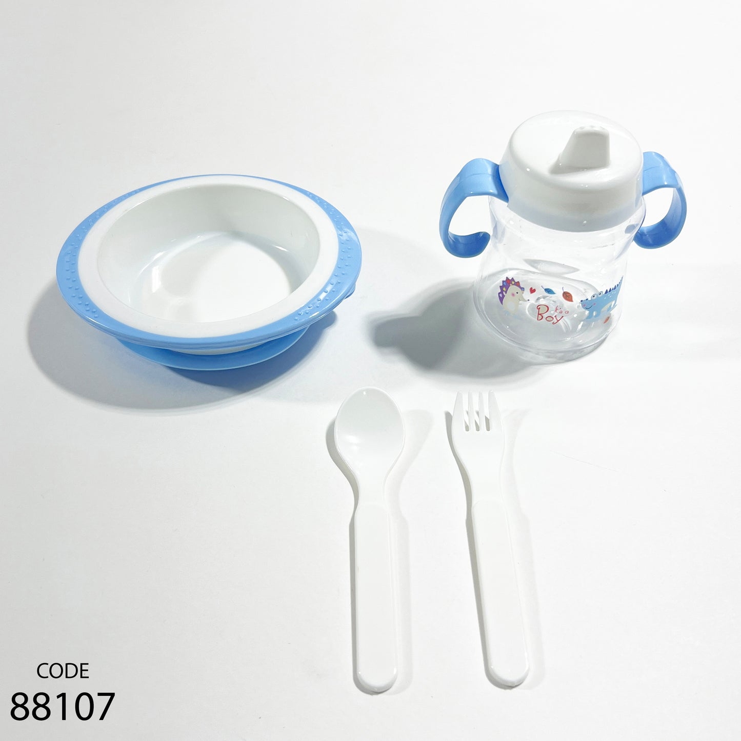 طقم كوب مع طبق و معلقة و شوكة