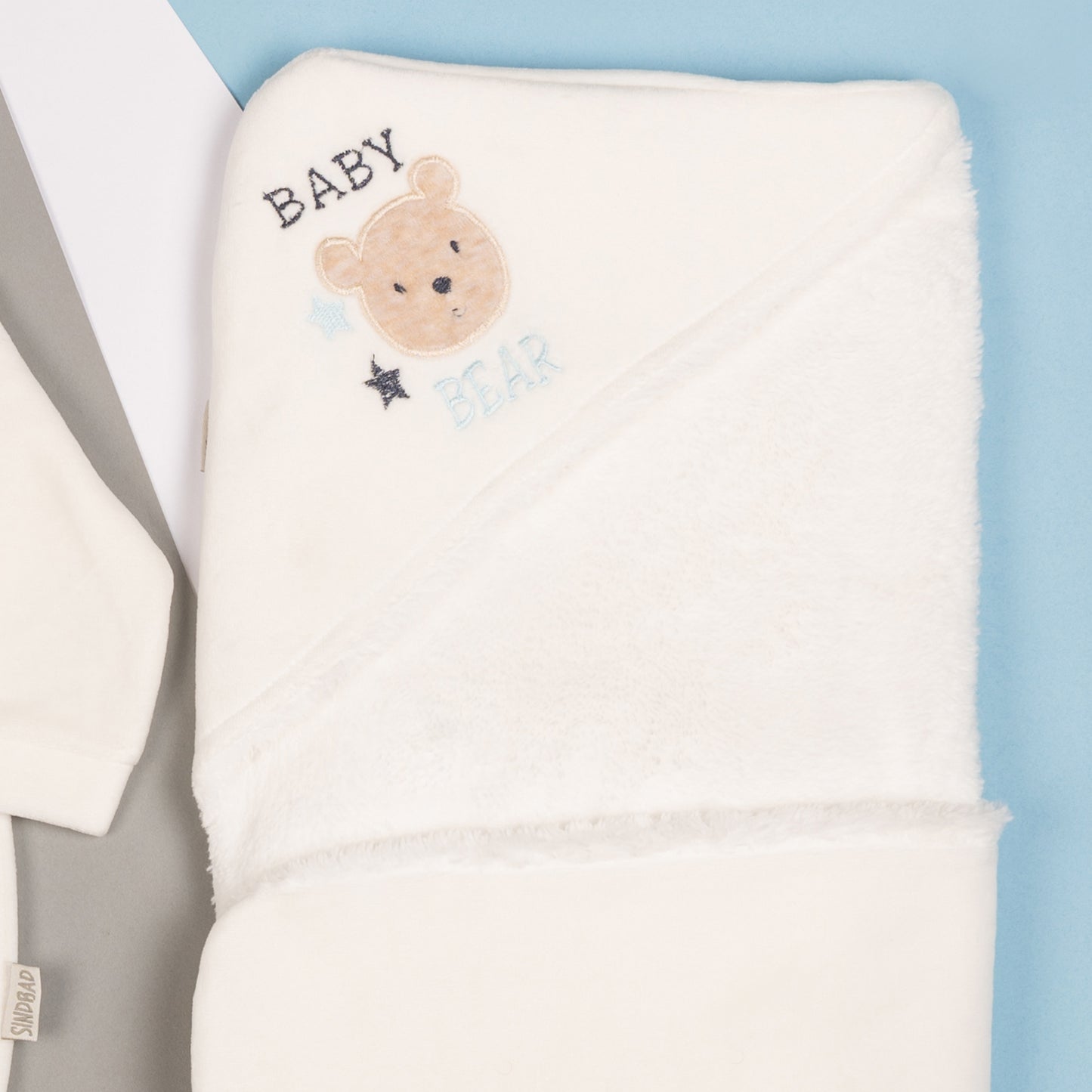 طقم بودي سوت مخمل لحديثي الولادة مع غطاء فرو للرضع - للشتاء - اولاد