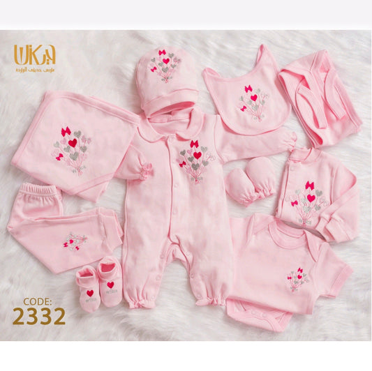 طقم السبوع والمستشفى 10 قطع قطن مع كوفرته طبقتين لحديث الولادة