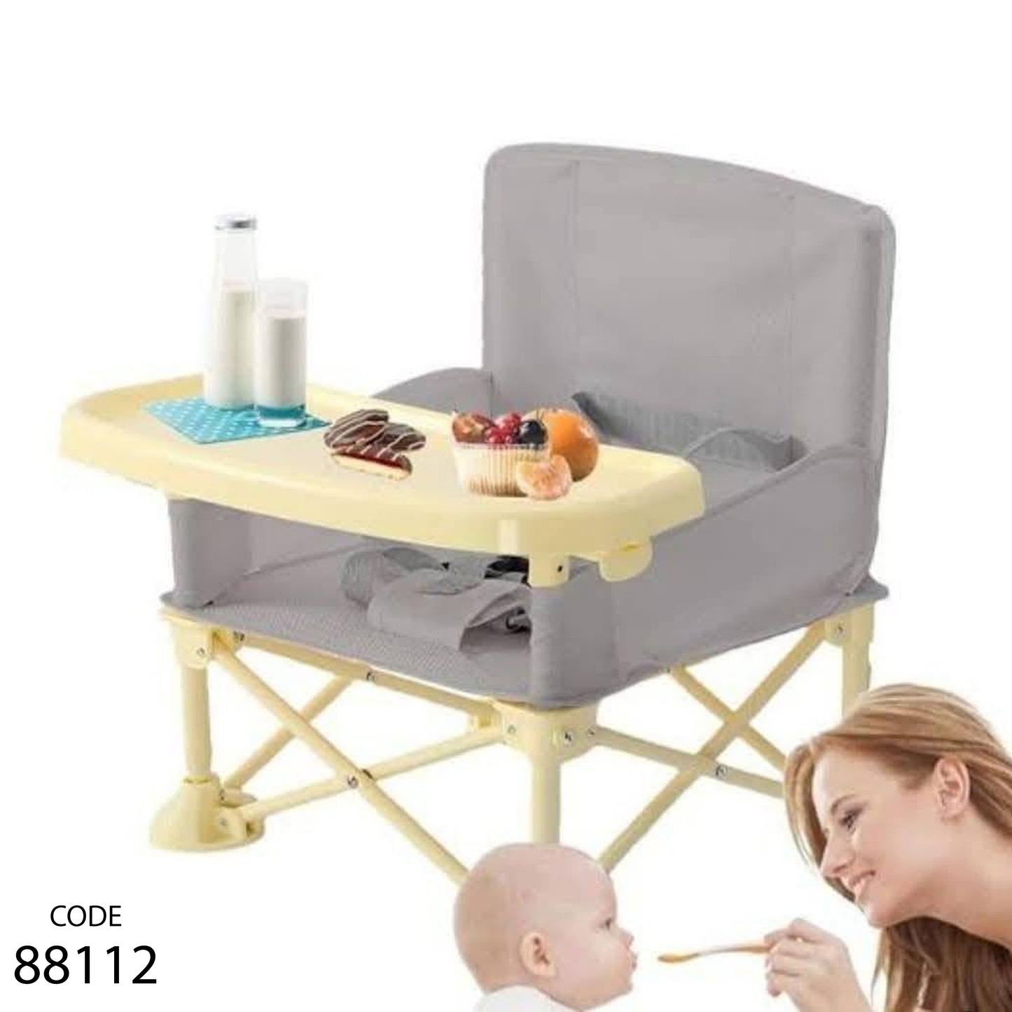 كرسي طعام ميني مع شنطة للأطفال - اللون الرمادي