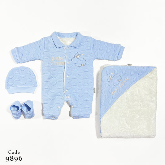 طقم المستشفى والسبوع 4 قطع جاكار مبطن فرو بالكامل