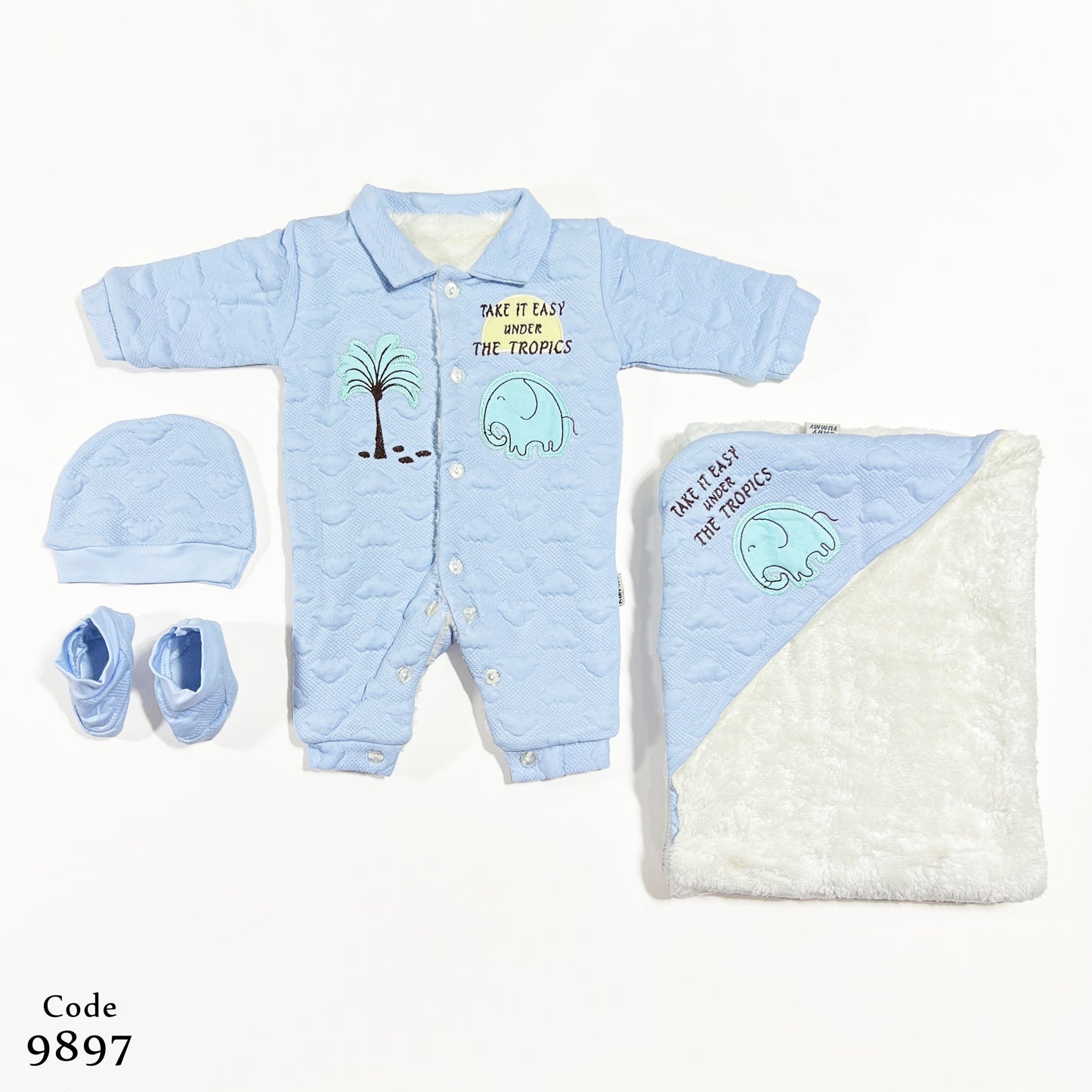 طقم المستشفى والسبوع 4 قطع جاكار مبطن فرو بالكامل