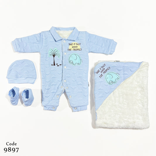 طقم المستشفى والسبوع 4 قطع جاكار مبطن فرو بالكامل